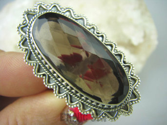 bpee3268 Cudowny Okaz - Luksusowy Długi 4.2 cm Pierścień z Kwarcem Dymnym Brązowy KWARC DYMNY - kamień antystresowy r.16 Srebro 925 #