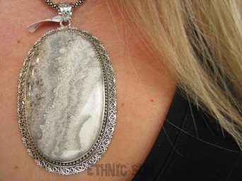 bwe3091 CUDOWNY Unikat GIGANT OLBRZYM Duży Wisior 8,7/ 4,7 cm  cm i 39 gramów KOJĄCA moc natury JASPIS KRAJOBRAZOWY Srebro 925 #