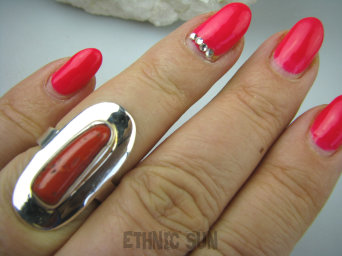 bpe5607 Koral Gałązka Robaczywka  w lśniącym srebrze !!! Klasyczny Pierścień naturalny Koral - pobudza strumień miłości r.14 Srebro 925 #