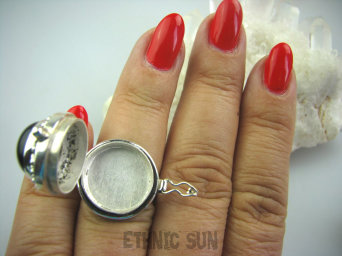 bpe5036 Biżuteria Orientalna !!! Otwierany Pierścień na Zdjęcia, Marzenia lub truciznę SEKRETNIK czarny ONYKS r.15/ r.16 Srebro 925 #