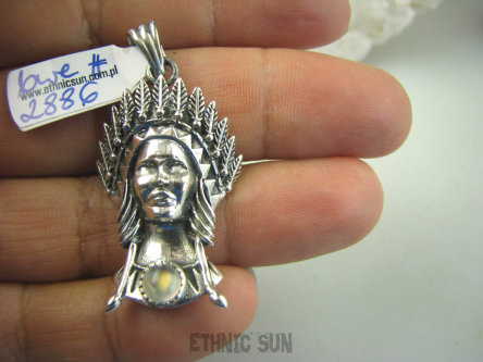 bwe2886 UNIKAT Niesamowity Wisior INDIANKA symbol Zwycięstwa , Wiedzy, Wolności i Natury Kamień Księżycowy SREBRO 925 #