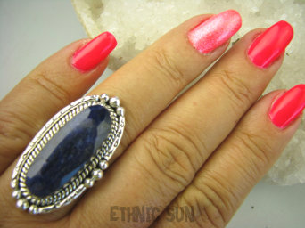 bpee3885 Szafirowy CUDOWNY Pierścień Szafir Indyjski w orientalnej oprawie Szafiry - WIERNOŚĆ w związkach , Stres, choroby oczu ciśnienie r.18 Srebro 925 #