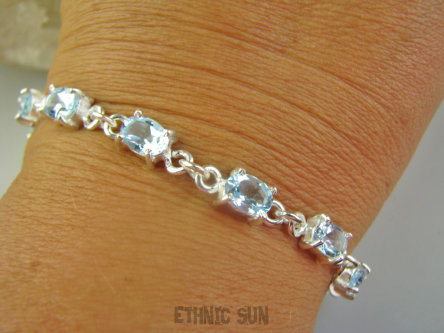 bb3835 BŁĘKITNE CUDO !!!! Przepiękna delikatna Bransoleta Bransoletka z kamieniami młodości - 10 sztuk kamieni BLUE TOPAZ RZADKOŚĆ Srebro 925 #
