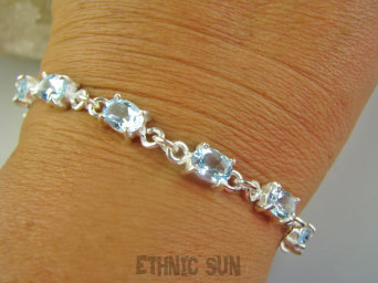 bb3835 BŁĘKITNE CUDO !!!! Przepiękna delikatna Bransoleta Bransoletka z kamieniami młodości - 10 sztuk kamieni BLUE TOPAZ RZADKOŚĆ Srebro 925 #