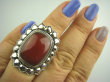 bpe3609 Wielki Piękny Kwiat Karneol masywny  DUŻY 3,5 cm  Pierścień Karneol  r.14 Srebro 925 - kamień odwagi # - 8