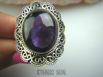 bpe4975 Biżuteria Orientalna !!  Pierścień naturalny AMETYST - kamień mądrości (migrena, bezsenność) r.18 Srebro 925 #
