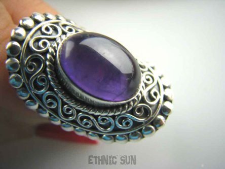 bpe4087 BIŻUTERIA ORIENTALNA !!! DUŻY Pierścień  Ametyst - kamień mądrości r.14/ r.15 Srebro 925 #