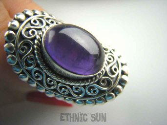 bpe4087 BIŻUTERIA ORIENTALNA !!! DUŻY Pierścień  Ametyst - kamień mądrości r.14/ r.15 Srebro 925 #