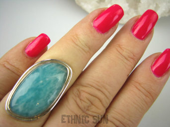 bpe6794 MORSKA FALA !!! CUDOWNY Klasyczny Pierścień Lazurowy Amazonit - Kamień Marzeń i realizacji r.15 lśniące Srebro 925 #