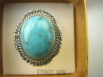 bpe8545 Niezwykły OKAZ Pierścień Pierścionek naturalny TURKUS ARIZONA Turkusy r.18/ r.19  egzotyczne Srebro 925 #