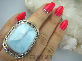 bpe5635 DUŻY 4 cm, 30 gramów !!! Pierścień Rzadki Anielski kamień Larimar - stawy, serce lęki , otwiera czakrę gardła r.15 Srebro 925 #