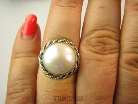bpee4238 Przepiękny Elegancki Pierścień Pierścionek naturalna PERŁA HODOWLANA Perły r.15 zdobione Srebro 925 #