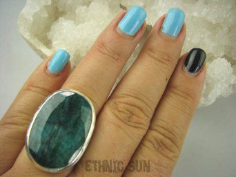 bpee3414 KLASA I ELEGANCJA - szmaragdowa Dama Klasyczny Pierścień Zielony Szmaragd Indyjski Szmaragdy r.17 Srebro 925 #