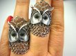 bpe1358 MĄDRA SOWA !!! Cos pięknego Długi 4cm  DUŻY Ażurowy Pierścień Onyks SOWA - symbol mądrości r.21/ r.22  Srebro 925 # - 3
