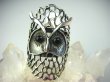 bpe1358 MĄDRA SOWA !!! Cos pięknego Długi 4cm  DUŻY Ażurowy Pierścień Onyks SOWA - symbol mądrości r.21/ r.22  Srebro 925 # - 2