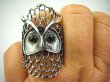 bpe1358 MĄDRA SOWA !!! Cos pięknego Długi 4cm  DUŻY Ażurowy Pierścień Onyks SOWA - symbol mądrości r.21/ r.22  Srebro 925 # - 6