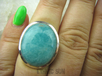 bpe6062 LAZUROWA AMAZONKA !!! CUDOWNY Klasyczny Pierścień Turkusowy Amazonit - Kamień Marzeń i realizacji r.15 lśniące Srebro 925 #