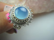 bpe4980 Piękny Delikatny Pierścień Błękitno - Niebieski CHALCEDON (TARCZYCA) czakra gardła r.17 pięknie zdobione Srebro 925 # - 6