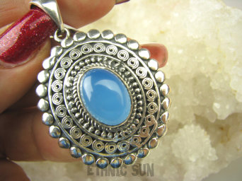 bwe3473 Nowość 2 wisiory w 1 Niezwykły DWUSTRONNY WISIOR 18 gramów !!! Naturalny Chalcedon i Czarny Onyks Cudo z każdej strony Srebro 925 #