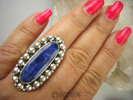 bpee3783 Szafirowy CUDOWNY Duży Pierścień Szafir Indyjski Szafiry -  Stres, choroby oczu ciśnienie r.19 Srebro 925 #