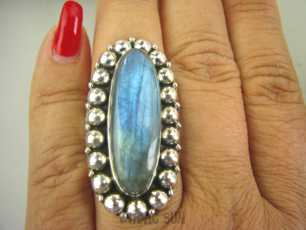 bpe8062 Czarodziejsko Piękny Orientalny Pierścień Labradoryt Spektrolit - kamień Zorzy Polarnej r.17/ r.18 Srebro 925 #
