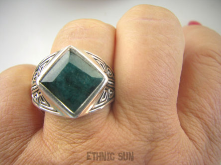 bpee4092 UNISEX DUŻY MĘSKI lub damski SYGNET Pierścień Pierścionek Szmaragd Indyjski Szmaragdy r.31/ r.32 DUŻY ROZMIAR Srebro 925 #