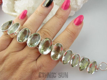 bb3856 Luksusowa DUŻA 49 gramów !!!  BOSSSKA RZADKOŚĆ  duże okazy kamieni 10szt  Bransoleta Bransoletka Unikat RZADKI kamień ZIELONY AMETYST Srebro 925 #