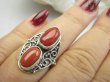 bpe9651 Rzadkość Magnetyzujący Talizman przyciąga Szczęscie i Sukces!!!! Egzotyczny Pierścień Pierścionek Wysadzany naturalnymi Koralami r.15 Koral Srebro 925 # - 5