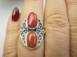 bpe9651 Rzadkość Magnetyzujący Talizman przyciąga Szczęscie i Sukces!!!! Egzotyczny Pierścień Pierścionek Wysadzany naturalnymi Koralami r.15 Koral Srebro 925 # - 7
