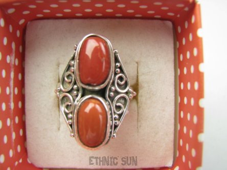 bpe9651 Rzadkość Magnetyzujący Talizman przyciąga Szczęscie i Sukces!!!! Egzotyczny Pierścień Pierścionek Wysadzany naturalnymi Koralami r.15 Koral Srebro 925 #