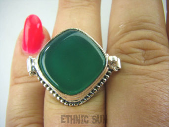 bpe6184 Biżuteria Orientalna !!! Otwierany Pierścień na Zdjęcia, Marzenia lub truciznę SEKRETNIK Zielony ONYKS r.14 Srebro 925 #
