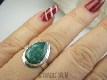 bpee4402 Delikatny Lśniący Pierścień Pierścionek SZMARAGD INDYJSKI Szmaragdy r.19 Srebro 925