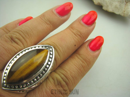 bpe4728 KOLOS  DUŻY Pierścień Tygrysie Oko Wspomaga Oczy Astma Krążenie i TRAWIENIE r.22 / r.23 Srebro 925 #