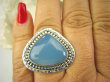 bpe7934 Błękitne Cacko Niebieski WSPANIAŁY Pierścień CHALCEDON (TARCZYCA) r.16 egzotycznie zdobione Srebro 925 # - 2