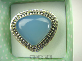 bpe7934 Błękitne Cacko Niebieski WSPANIAŁY Pierścień CHALCEDON (TARCZYCA) r.16 egzotycznie zdobione Srebro 925 #