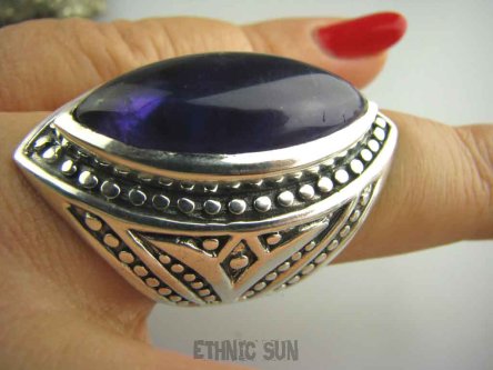 bpe4077 ZABÓJCZO PIĘKNY KOLOS Masywny 22 gramy ORIENTALNY  Pierścień z Ametyst  r.21,  r.22/ r.23 Srebro 925 #