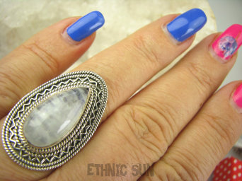 bpe6964 LODOWA KROPLA !!! Egzotyczny Pierścień Kamień Księżycowy r.16 Srebro 925 #