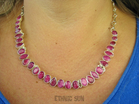 bn1635 LUX Elegancka Niewiarygodnie piękna 37 g !!! REGULOWANA DŁUGOŚĆ Kolia, Naszyjnik Rubin Indyjski , Rubiny Srebro 925 #