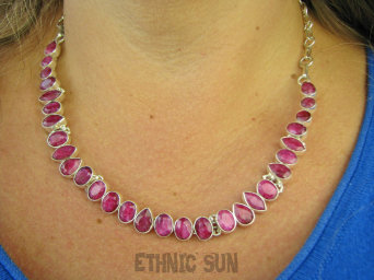 bn1635 LUX Elegancka Niewiarygodnie piękna 37 g !!! REGULOWANA DŁUGOŚĆ Kolia, Naszyjnik Rubin Indyjski , Rubiny Srebro 925 #