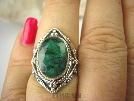 bpee3659 SZMARAGDOWY KLEJNOT !!!! Delikatny Pierścień Szmaragd Indyjski Szmaragdy r.17 Srebro 925 #