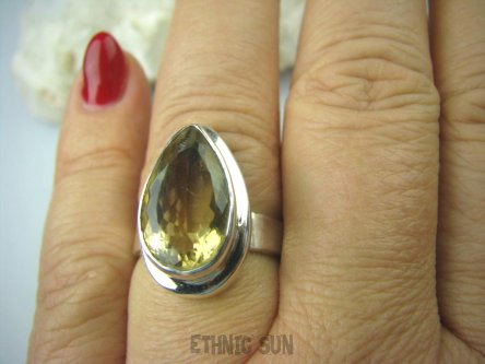 bpee2869 LŚNIĄCA KROPLA !!! Piękny Pierścień Słoneczny CYTRYN niezwykły szlif kolekcjonerski OKAZ NAJWYŻSZA JAKOŚĆ KAMIENIA  r.17 Cytryn - kamień antycukrzycowy Srebro 925 #