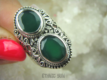 bpee3356 Magiczny Orientalny Pierścień zielony Onyks - regeneruje SERCE, EGZEMY, PAMIĘĆ r.12/ r.13 Mały Rozmiar Srebro 925 #