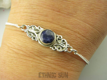 bb3644 Prześliczna Delikatna Bransoleta Bransoletka Granatowy Szafir Indyjski - WIERNOŚĆ w związkach , Stres, choroby oczu ciśnienie Szafiry Srebro 925