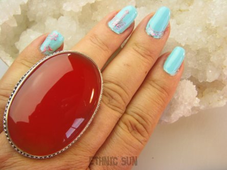 bpe9184 OBŁĘDNY OLBRZYM 32g front 5 cm / 3.5 cm GIGANT Regulowany Pierścień Pierścionek Karneol - kamień odwagi  r.18, r.19, r.20, r.21 Srebro 925 #