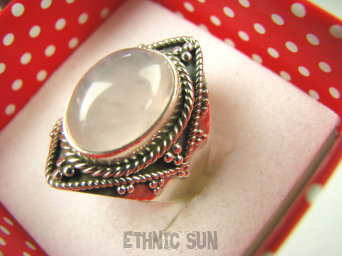 bpe6551 Delikatny Pierścień z różowym kwarcem KWARC RÓŻOWY - czakra Serca r.16 Srebro 925