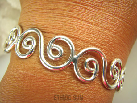 bb3475 Egzotyczna biżuteria zakręcone SPIRALE !!! Śliczna wygodna Otwarta Bransoleta Bangla Cała ze SREBRA Srebro 925 #