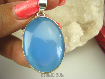 bwe3286 BŁĘKITNE NIEBO !!! Klasyczny Okaz 13G Wisior KOJĄCY Niebieski Chalcedon Tarczyca (czakra gardła) SREBRO 925 #