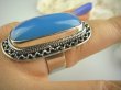 bpe3652 Błękitno - Niebieski CHALCEDON (TARCZYCA) Długi 4.1 cm Pierścień z chalcedonem r.17 Srebro 925 czakra gardła # - 9