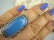 bpe3652 Błękitno - Niebieski CHALCEDON (TARCZYCA) Długi 4.1 cm Pierścień z chalcedonem r.17 Srebro 925 czakra gardła # - 8