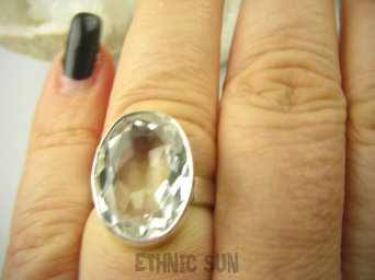 bpee3913 WSPANIAŁY KLASYCZNY OKAZ Odpromiennik zdobi leczy chroni Lśniący Pierścień Pierścionek Kryształ Górski r.16 Srebro 925 #